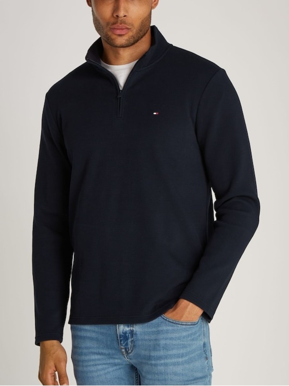NWT Tommy Hilfiger Men’s Quarter Zip Pullover Sweater Navy Blue Size XL